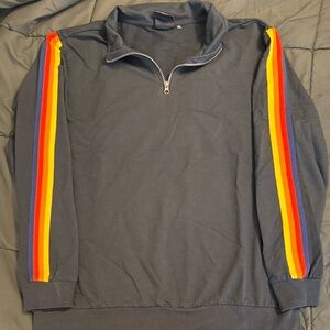 Aldi Navy Blue 1/4 Zip Sweater with Rainbow Stripes
